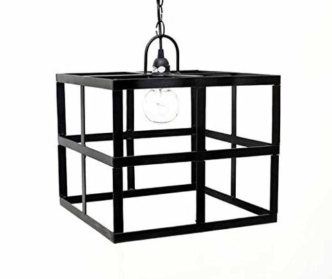 Square Frame Hanging Lamp, with Socket set and 3 Feet of Chain- 12 Inches High x 14 Inches Wide