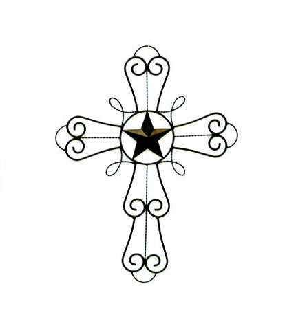 Iron Wall Cross with Star Symbol, Decorative Design-20 Inches High x 15 Inches Wide