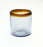 Set of 4, Amber Rim Double Old Fashioned Rocks Glasses, 14-16 Ounces, Recycled Glass, Handmade