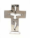 Polished Aluminum Holy Spirit Cross with Base-8 Inches High