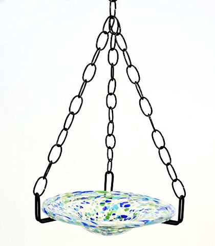 Small Hanging Bird Feeder with Ocean Blue Confetti Bowl-16 Inches High x 8-10 Inches Wide