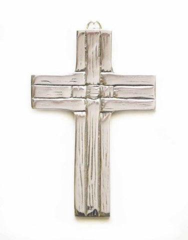 Polished Aluminum Weave Pattern Wall Cross-6.5 Inches High