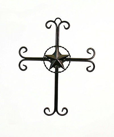 Wrought Iron Wall Cross with Star-15 Inches Tall