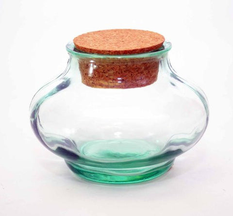 Set of 6, Spanish Green Recycled Glass Pumpkin Shape Spice Jar with Cork-10 Ounces, 3 Inches High x 3.5 Inches in Diameter
