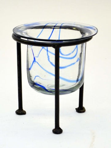 Swirl Glass Votive Holder with Wrought Iron Stand-5 Inches High x 3 Inches Diameter