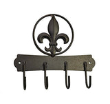 Metal Key Holder Fleur De Lis Symbol with Four Hooks-7.25 Inches High x 7 7/8 Inches Wide
