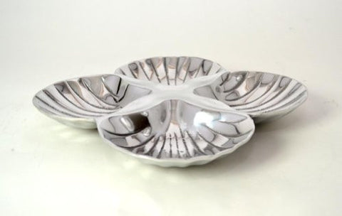 Aluminum 4 Section, Shell Shaped Snack Dish-9.5 Inches Long x 9.5 Inches Wide