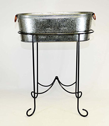 Oval Beverage Tub with Dragon Fly Stamping and Stand-21 Inches Long x 15 Inches Wide x 26.5 Inches High