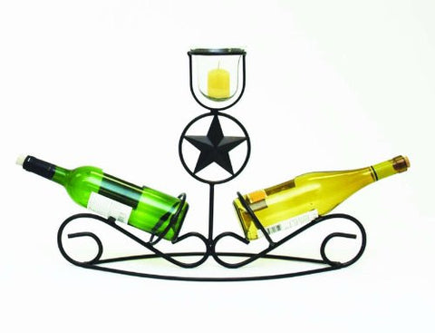 Star Iron Double Bottle Holder with Votive Glass-20 Inches Wide x 14.5 Inches High