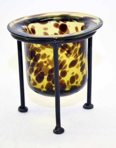 Tortoise Glass Votive Holder with Wrought Iron Stand-5 Inches High x 3 Inches Diameter