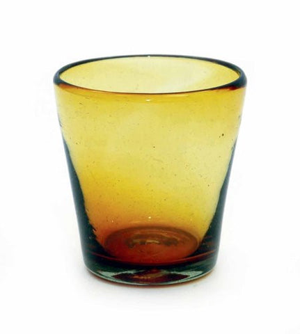 Set of 4, Handmade Mexican Amber Rocks Glasses, Recycled Glass- 4 Inches High, 12 Ounces