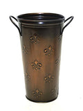 French Flower Bucket, Copperized Tin Fleur De Lis Pattern-10 Inches High x 5.5 Inches in Diameter