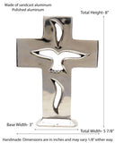 Polished Aluminum Holy Spirit Cross with Base-8 Inches High