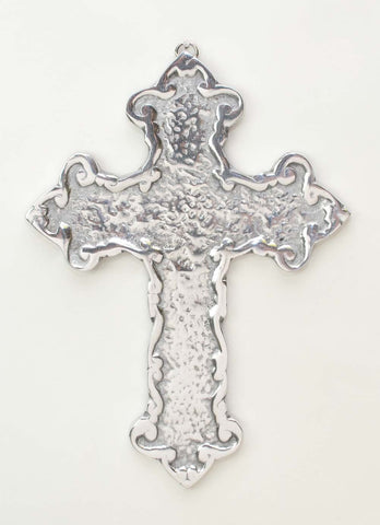 Polished Aluminum Corrugated Look Wall Cross- 9.5 Inches High