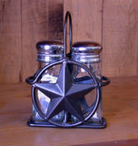 Salt and Pepper Shaker Set w/Iron Caddy, Star Design