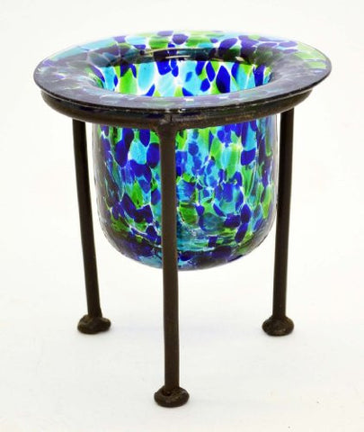 Confetti Forest Glass Votive Holder with Wrought Iron Stand-6 Inches High x 3 Inches Diameter