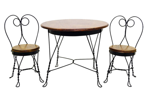 Childs Antique Reproduction Ice Cream Parlor Furniture Set, Table and 2 Chairs- Table is 19.5 Inches High
