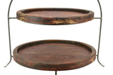 Laredo Import Iron & Rustic Wood Two Tier Buffet Platter Stand-20.5 Inches High x 18.25 Inches Wide, w/ Red Wood
