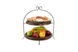 Laredo Import Iron & Rustic Wood Two Tier Buffet Platter Stand-20.5 Inches High x 18.25 Inches Wide, w/ Red Wood