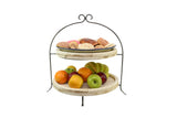 Laredo Import Iron & Rustic Wood Two Tier Buffet Platter Stand-20.5 Inches High x 18.25 Inches Wide, w/ White Wood