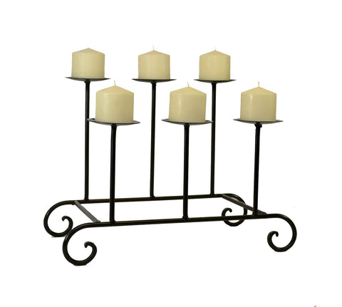 Laredo Iron Fireplace Candle Holder, Six Pillar-13 5/8 Inches High by 19 Inches Wide, 9 7/8 Inches Deep, Dark Bronze Color