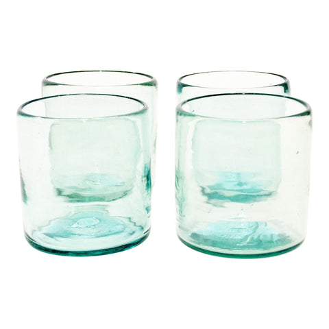Recycled Wine Bottle Short Flat Bottom Drinking Glasses in Clear (Set of 4)