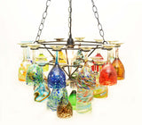 Wrought  Iron Wine Glass Socket Set Chandelier with Assorted Glasses. -21.75 Inches Wide x 33 Inches High